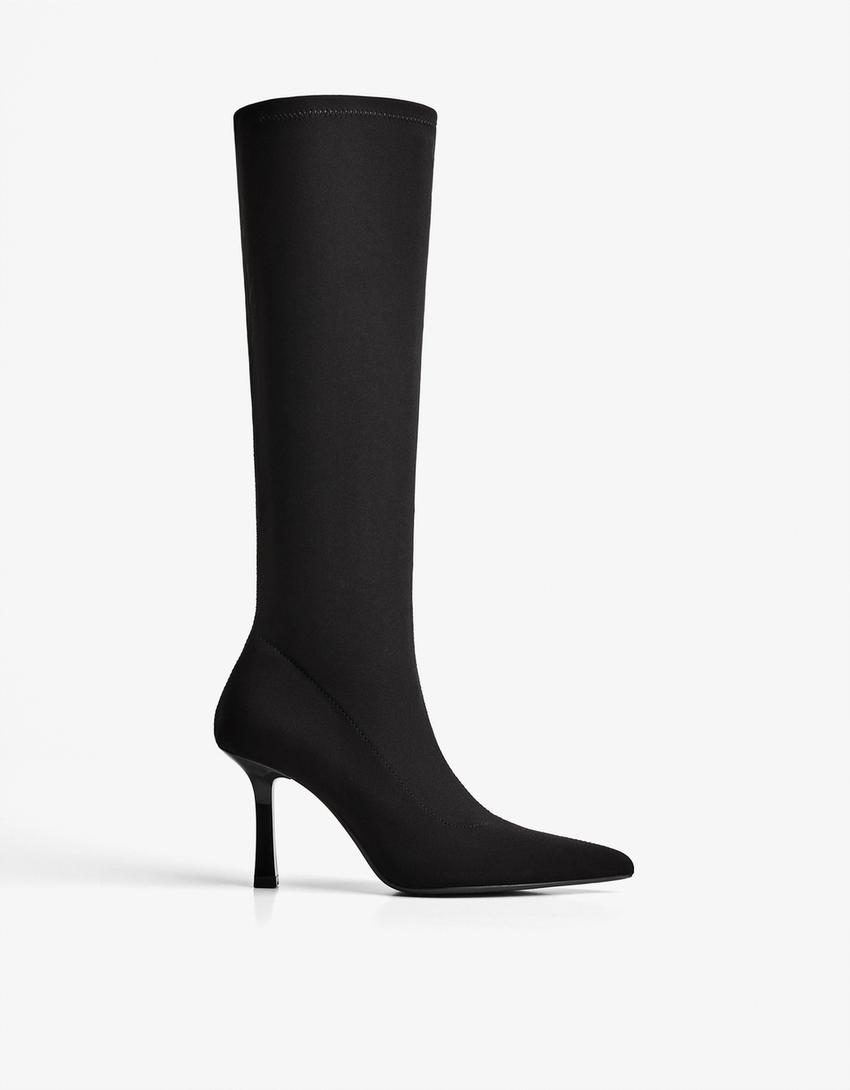 Fabric high-heel boots-BLACK