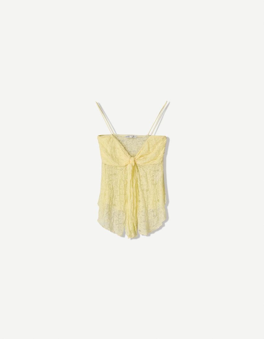 Top bretelles dentelle-Jaune-4