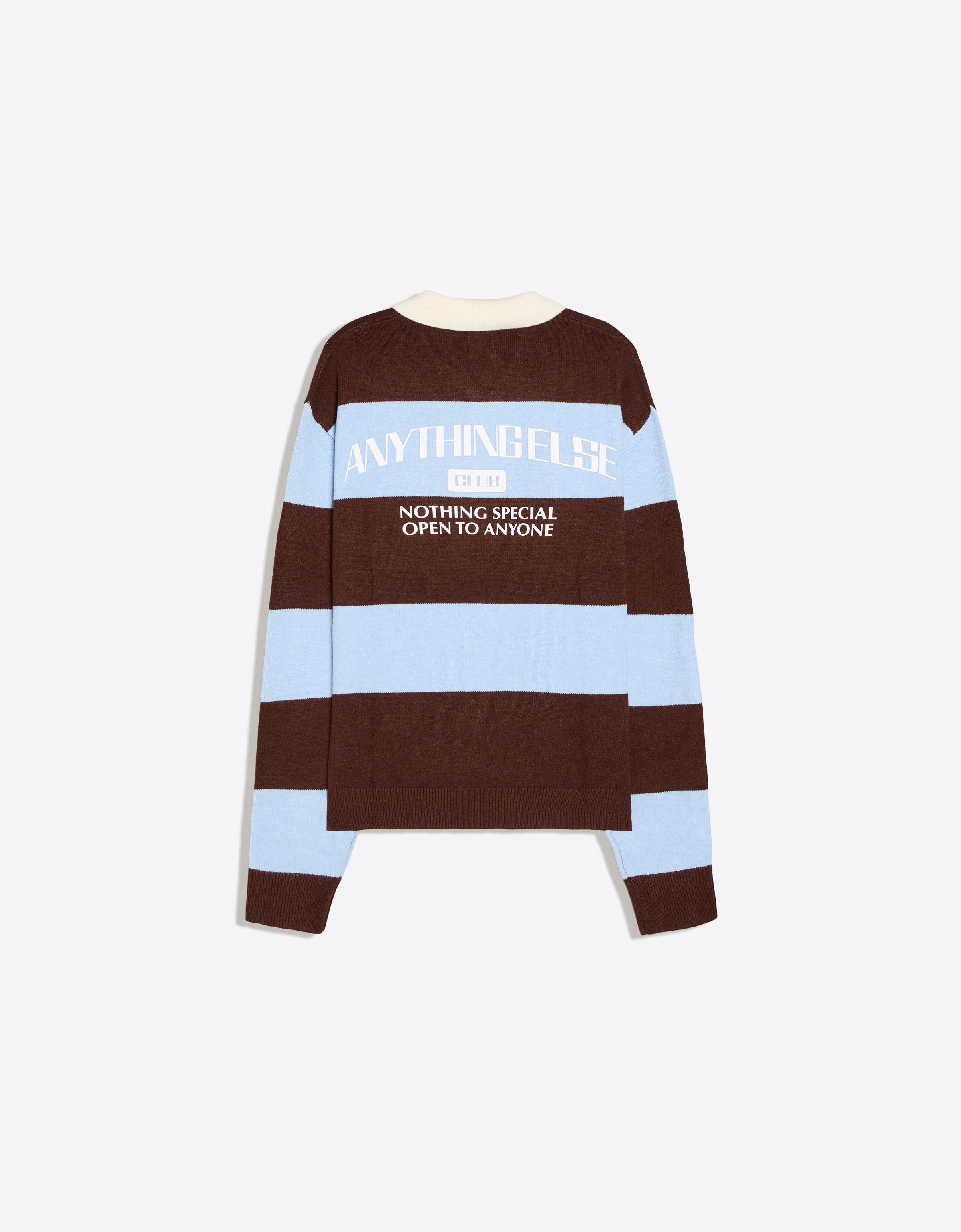 Contrast stripe polo collar jumper — Brown