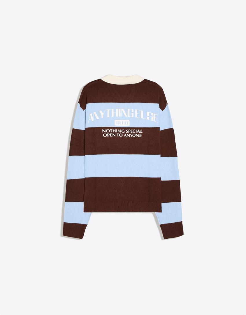 Maglia collo a polo a righe a contrasto-Marrone
