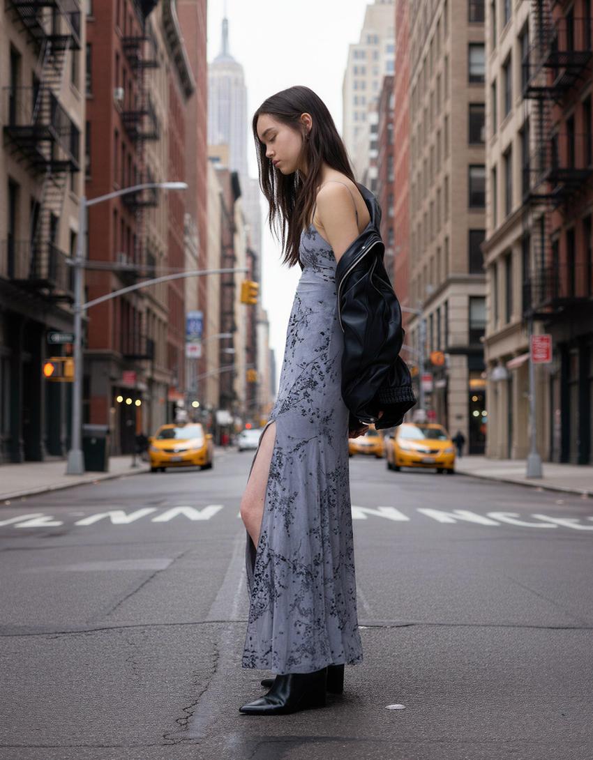 Tulle strappy midi dress-Grey