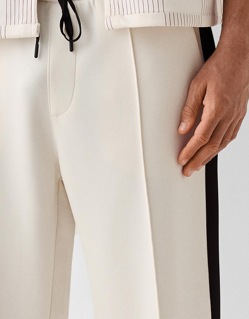 سروال إنترلوك بخطوط جانبية-أبيض مطفي-3