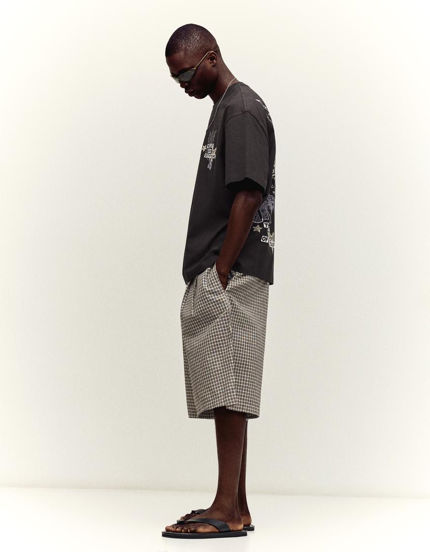 Bermuda baggy à carreaux-Noir
