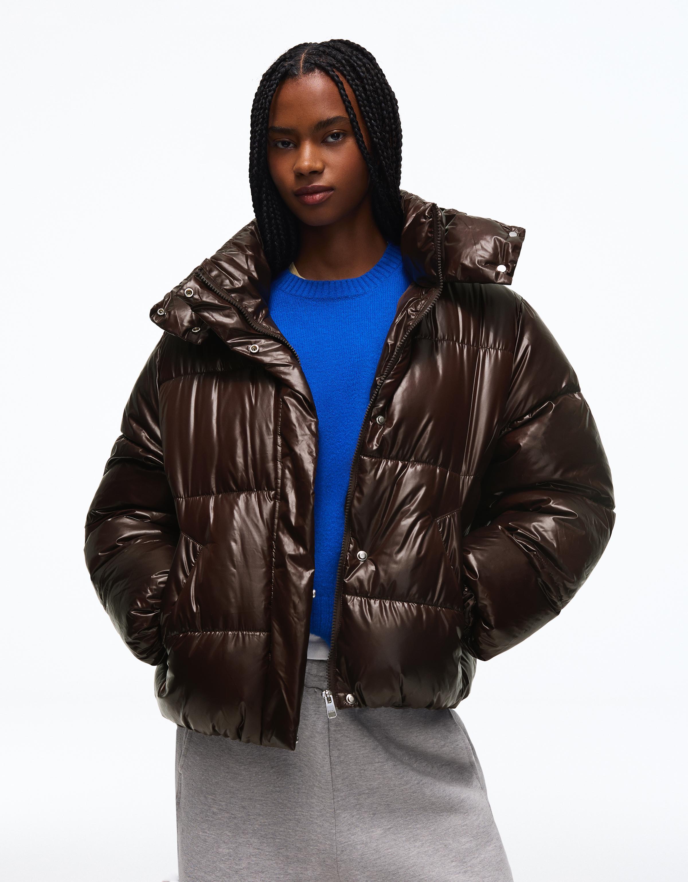 Oversize hooded puffer jacket — Brown