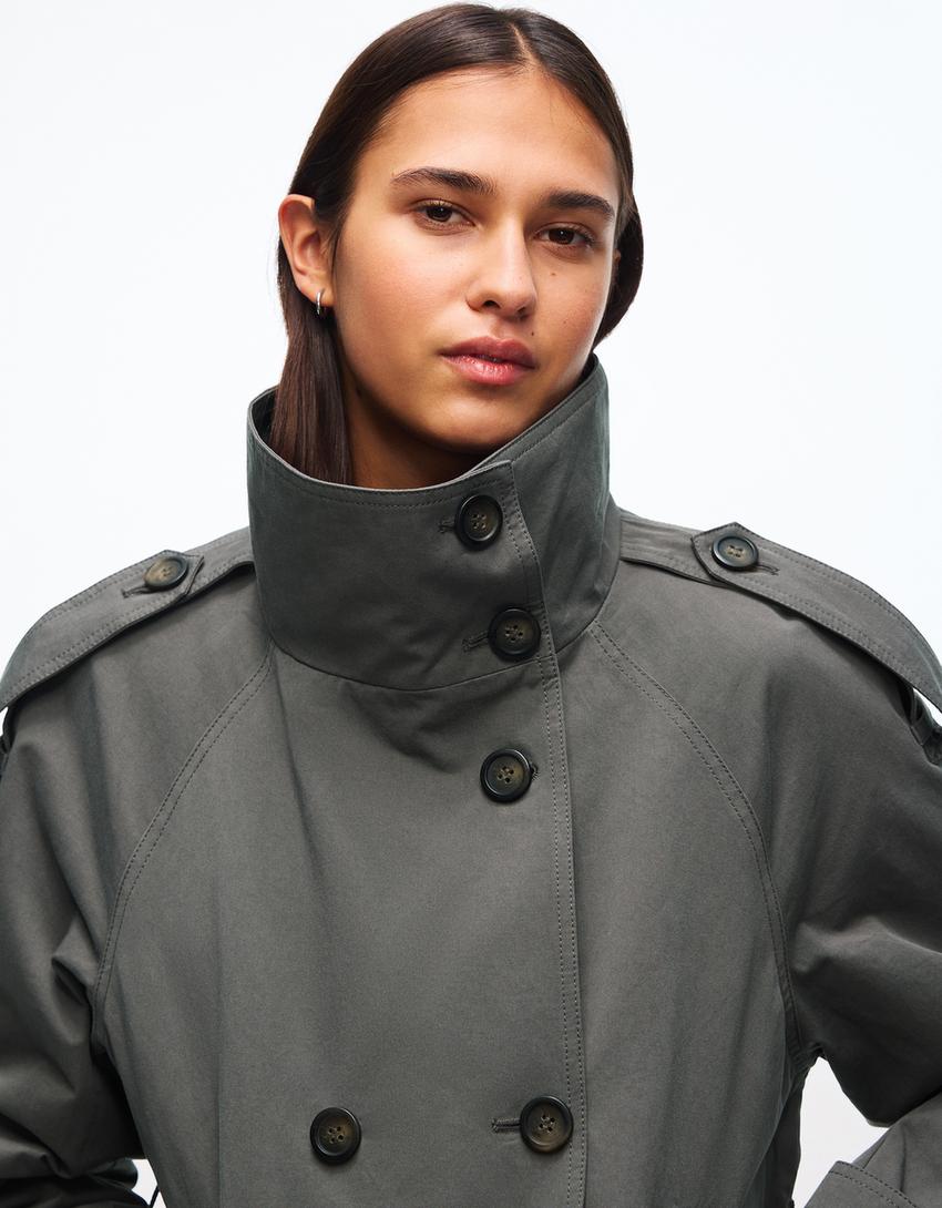 Funnel neck trench jacket-Dark grey