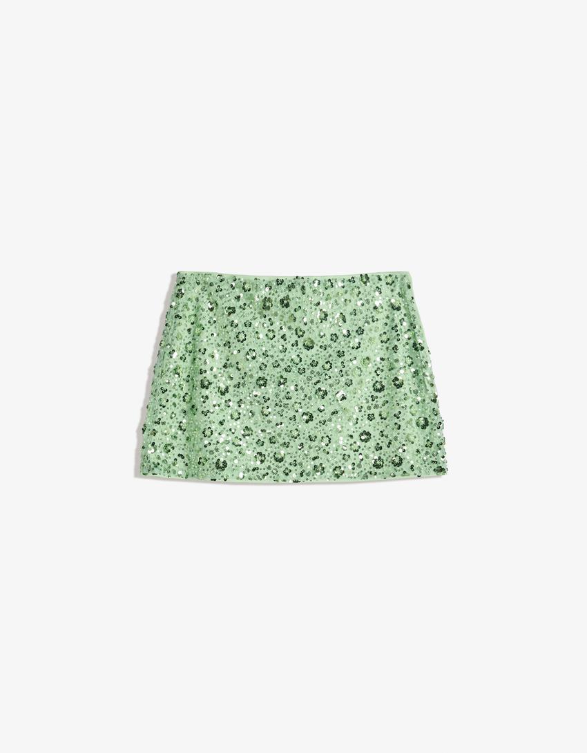 Sequinned mini skirt-Green-4
