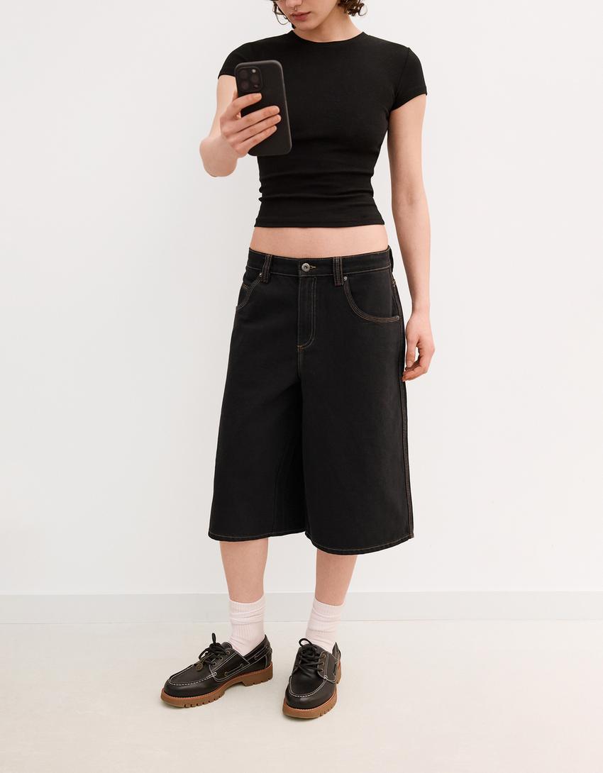 Calções bermuda jort denim-Preto