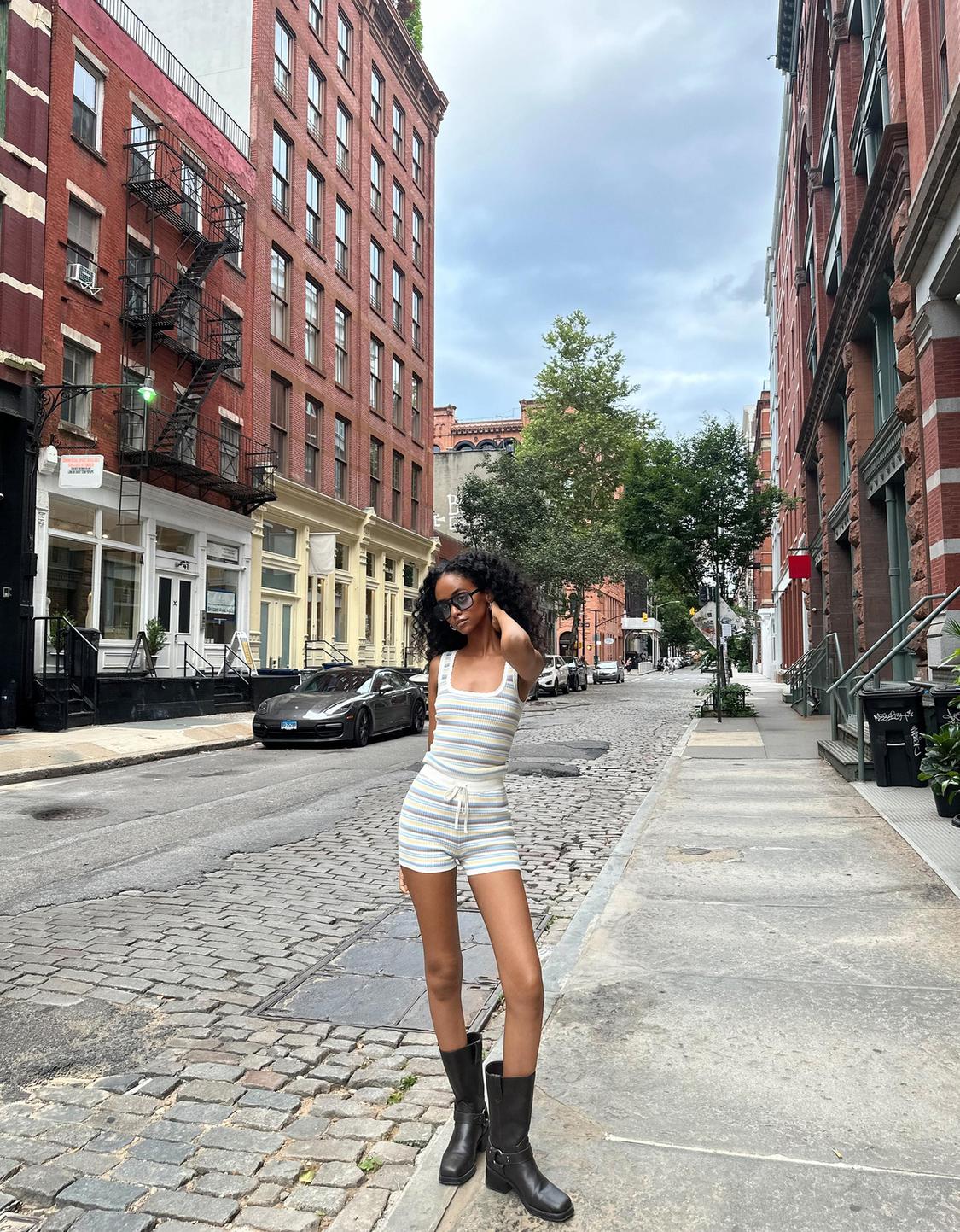 Multi-stripe top and shorts set