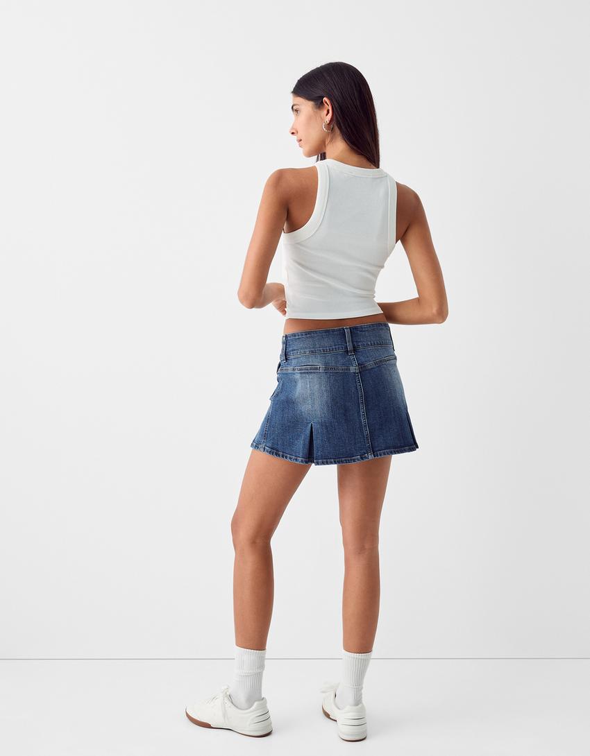 تنورة قصيرة كارغو بكسرات-أزرق مغسول من الخارج-2