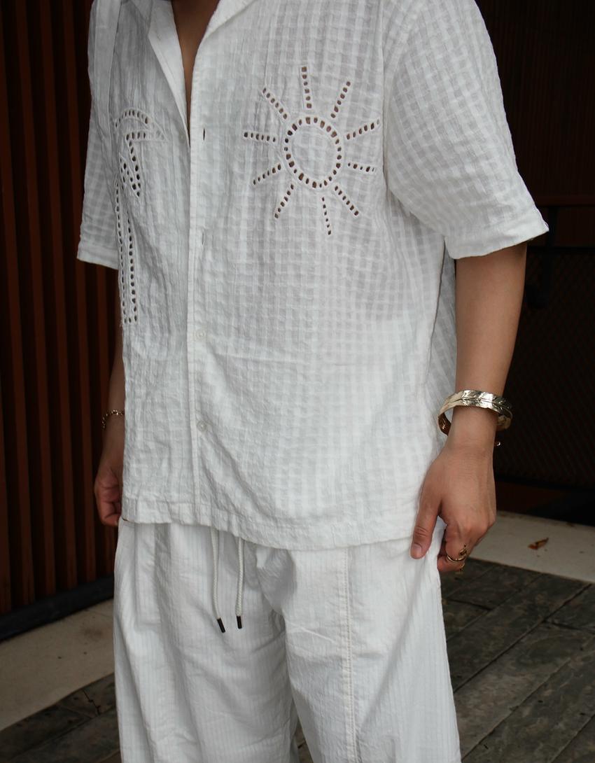 Embroidered short sleeve shirt-White-1