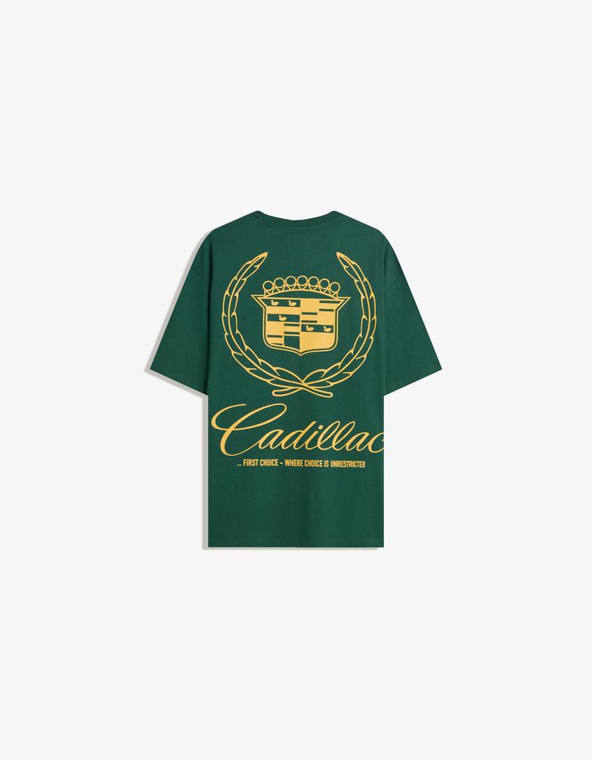 Short sleeve Cadillac print T-shirt-Green-5