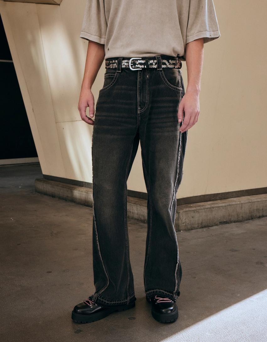 Jeans flare flecos-Negro