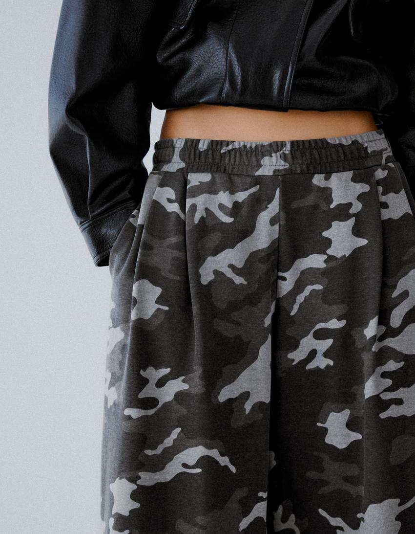 Pantaloni in felpa stampati-Grigio scuro