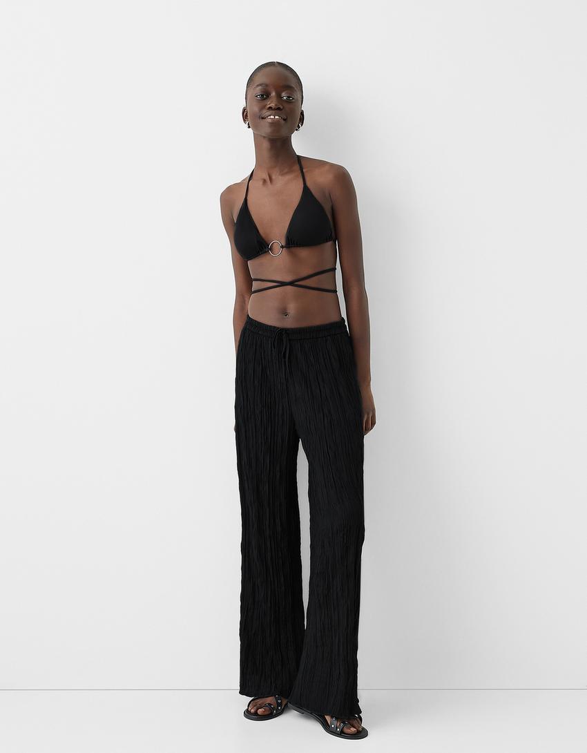 Pantalon wide leg effet froissé-Noir-0