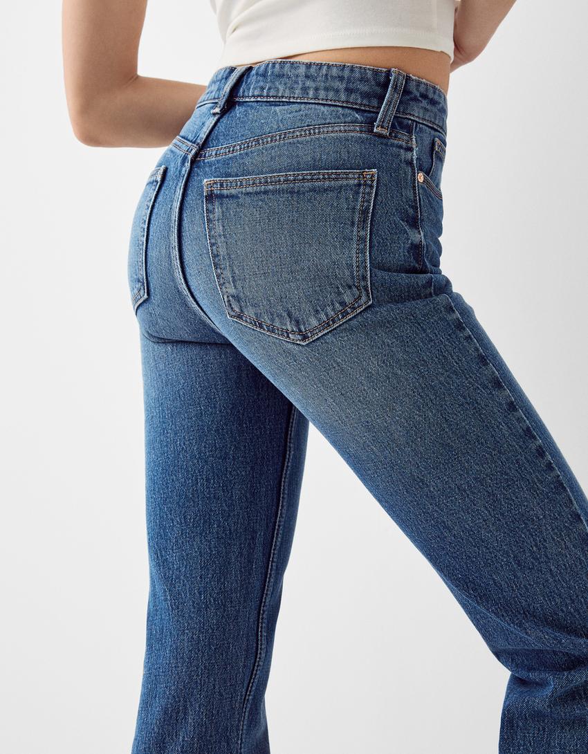 جينز جرسي مريح بفتحة في الطرف السفلي-أزرق-3