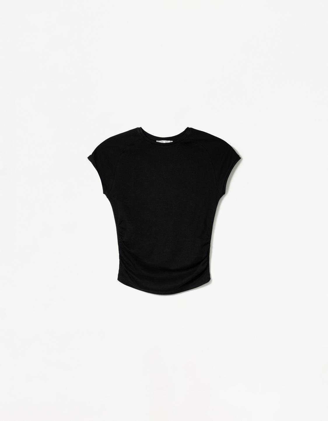 Short sleeve T-shirt with side gathering