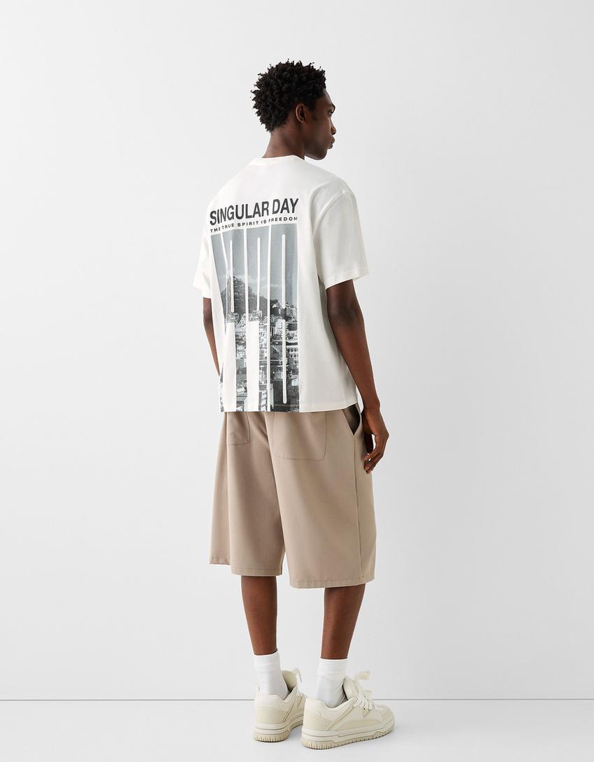 Boxy-fit short sleeve print T-shirt-Off white