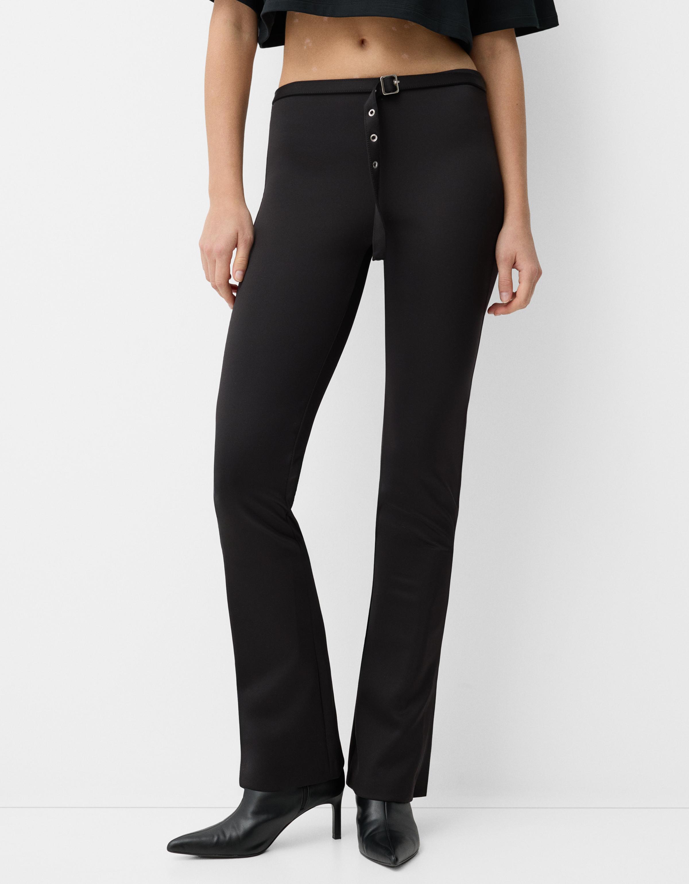 Bershka Skinny-Hose Aus Funktionsstoff Mit Schlitzen Am Saum Damen S Schwarz