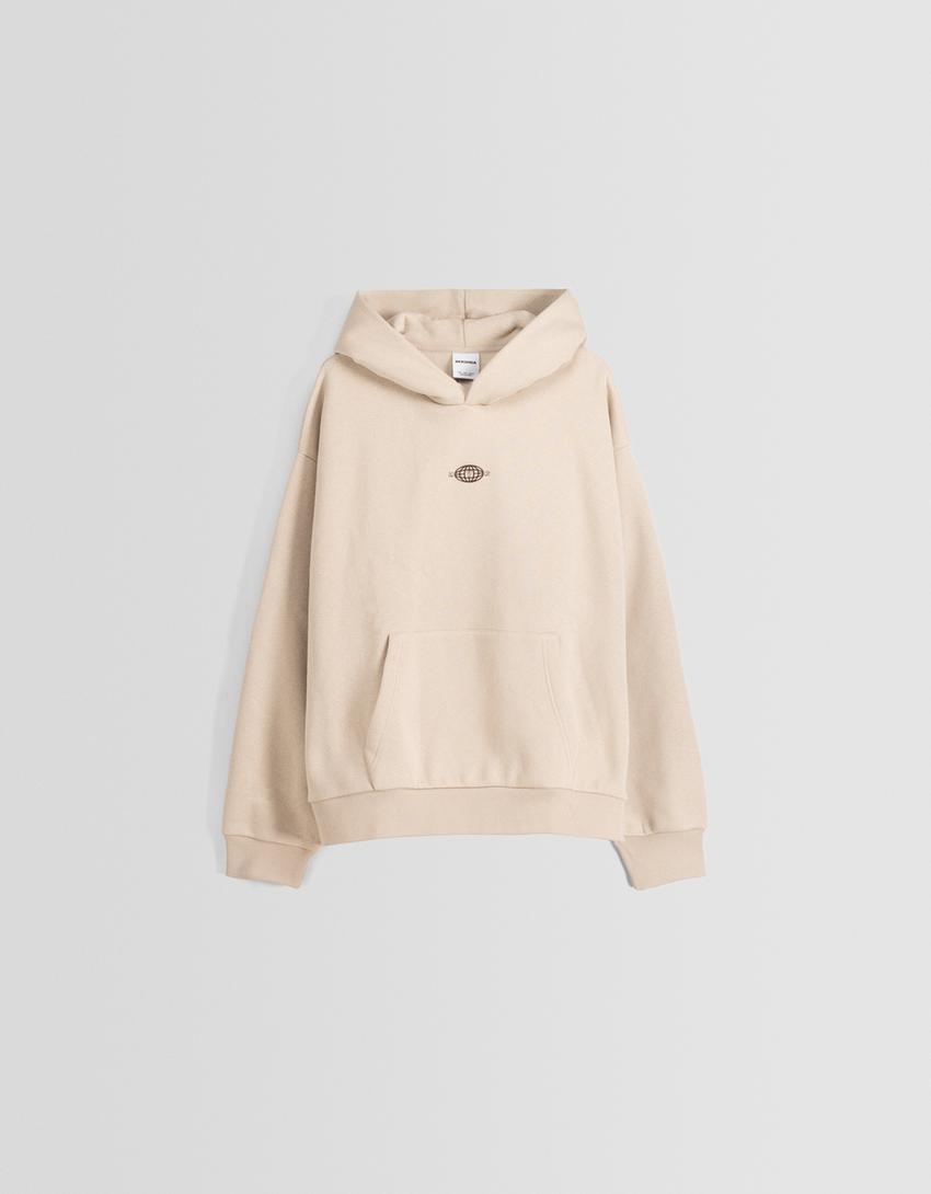 Boxy fit print hoodie-Camel