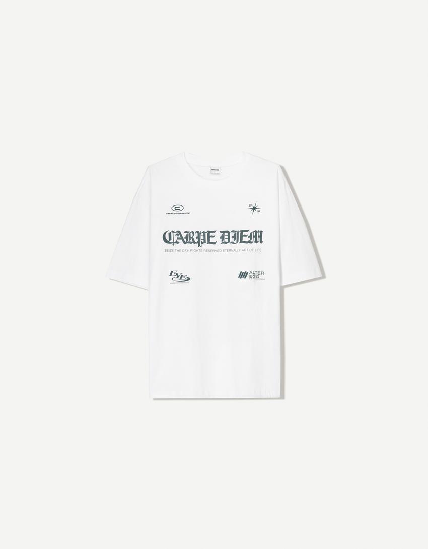 T-shirt manga curta estampado-Branco