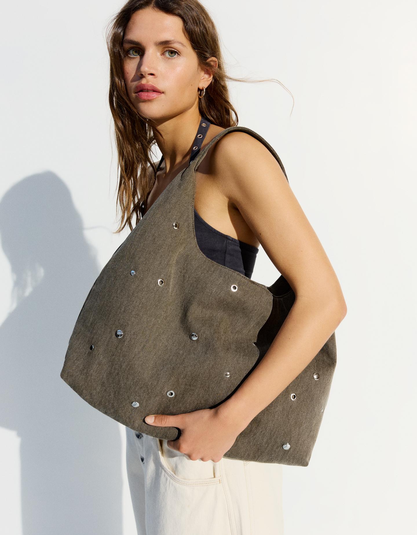 Bershka Borsa A Spalla Borchie Donna Kaki