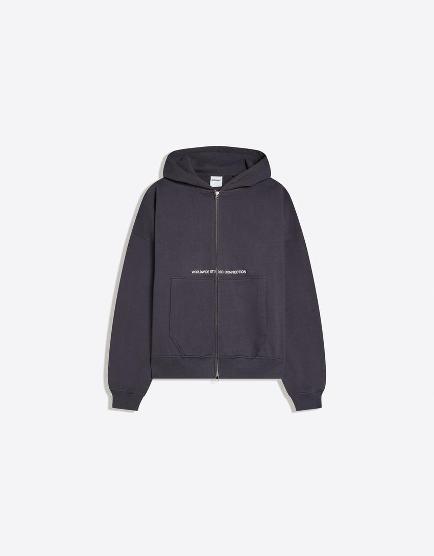 Boxy crop zip sweatshirt-Blue