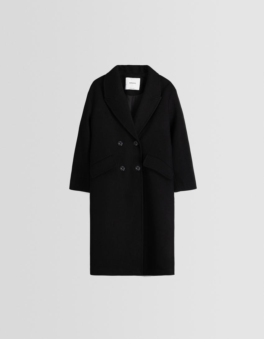 Manteau long épaules tombantes-Noir-3