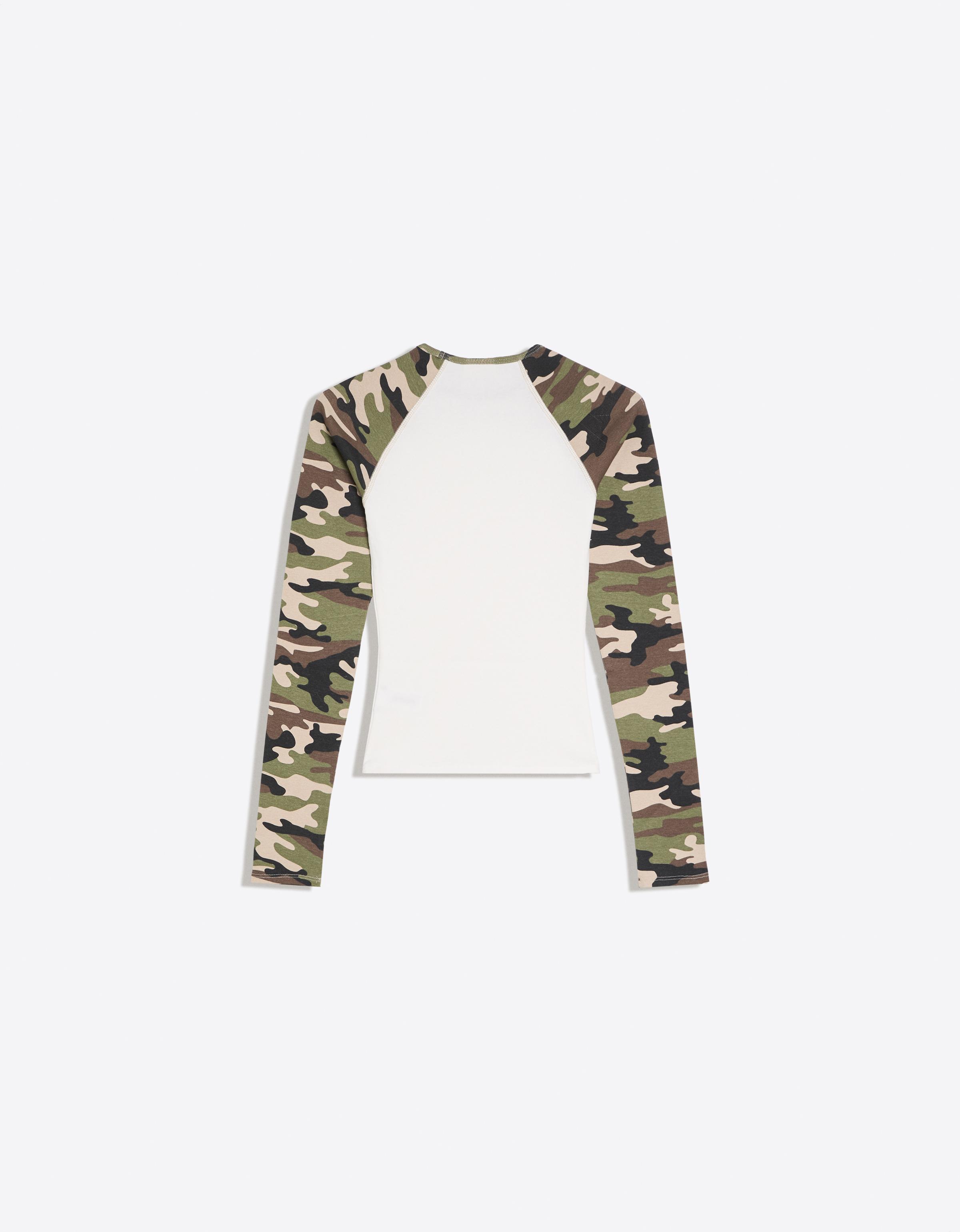 Bershka Raglan kollu baskılı uzun kollu tişört görsel 3