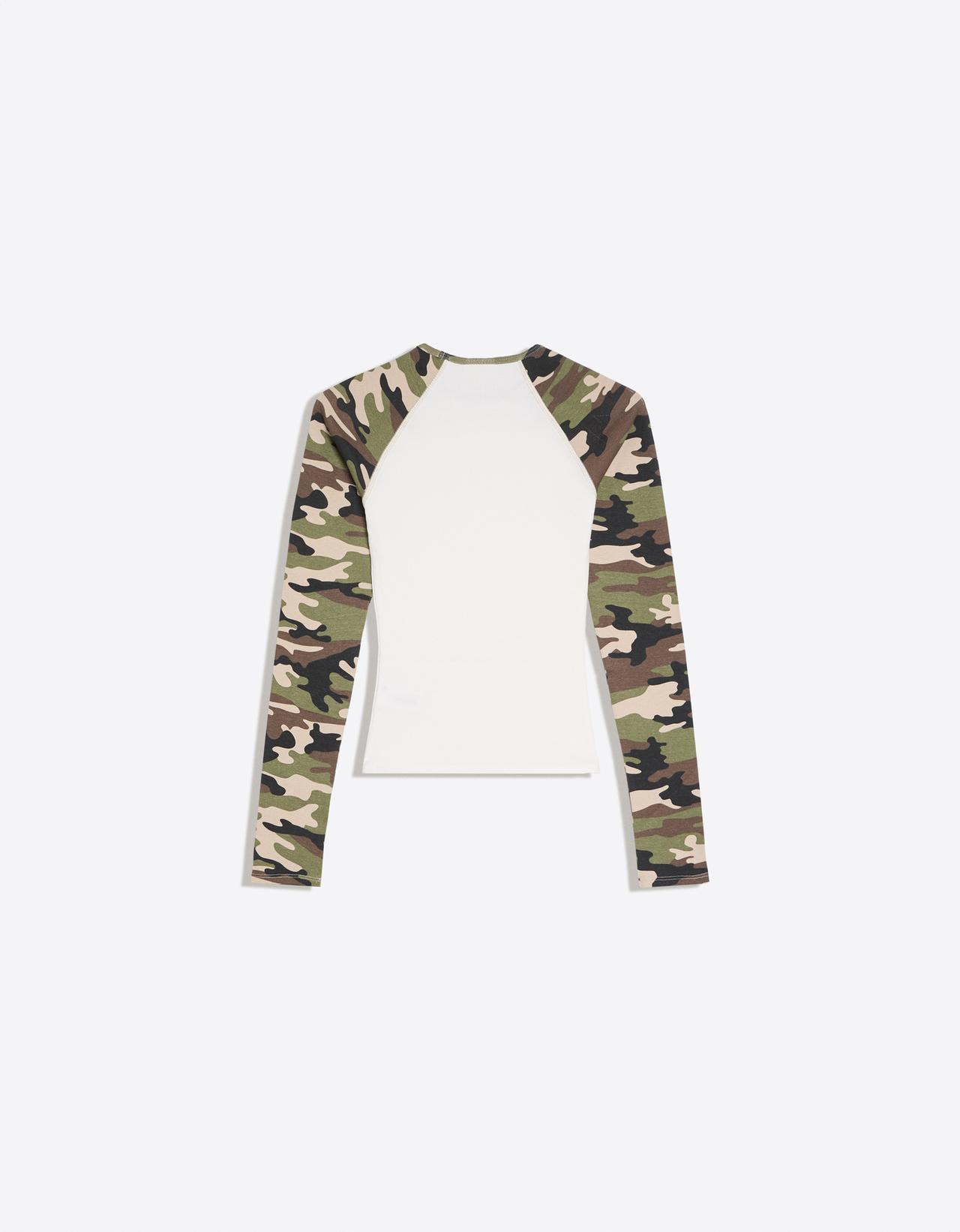 Raglan print long-sleeve T-shirt — Khaki