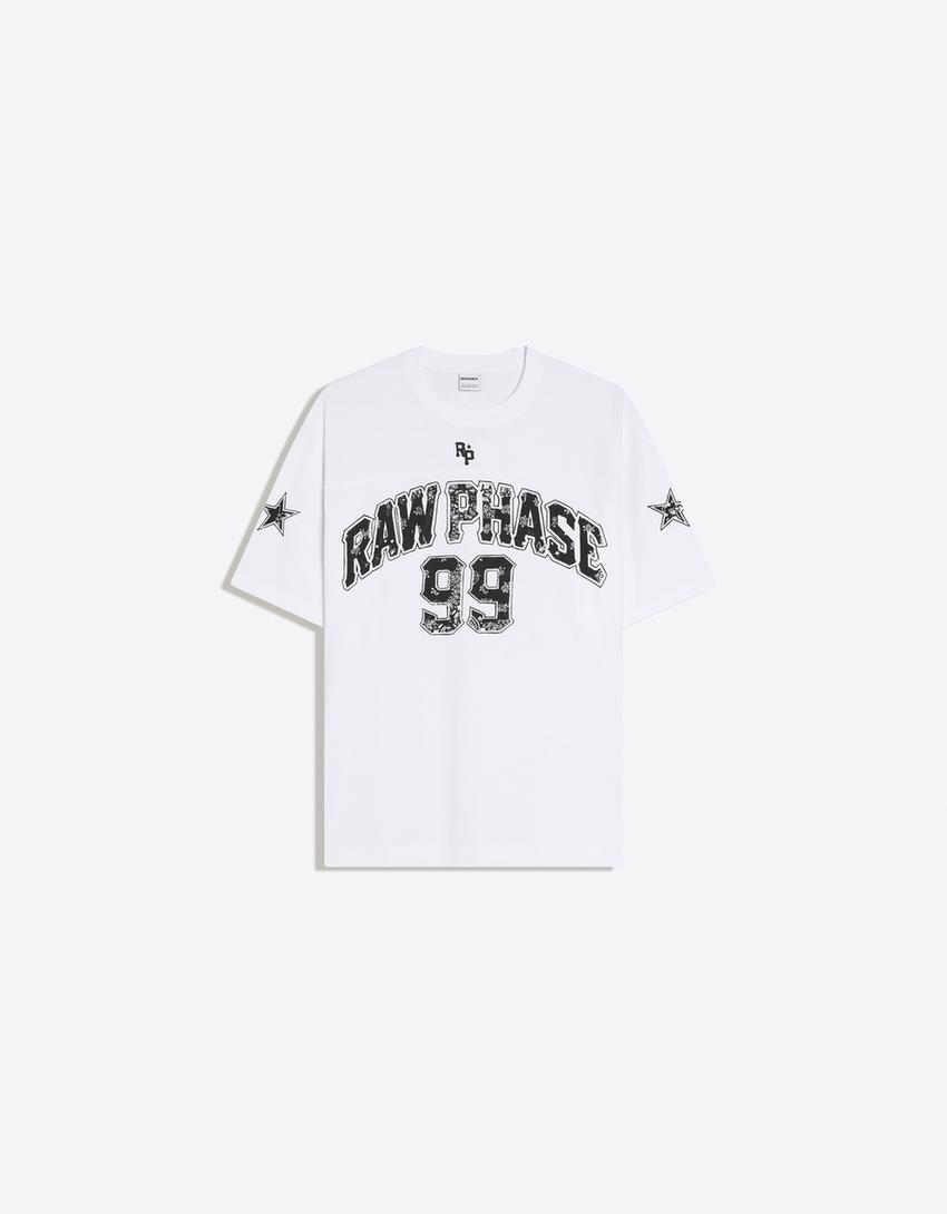 Sportliches Boxy-T-Shirt mit kurzen Ärmeln-Grbrochenes Weiss