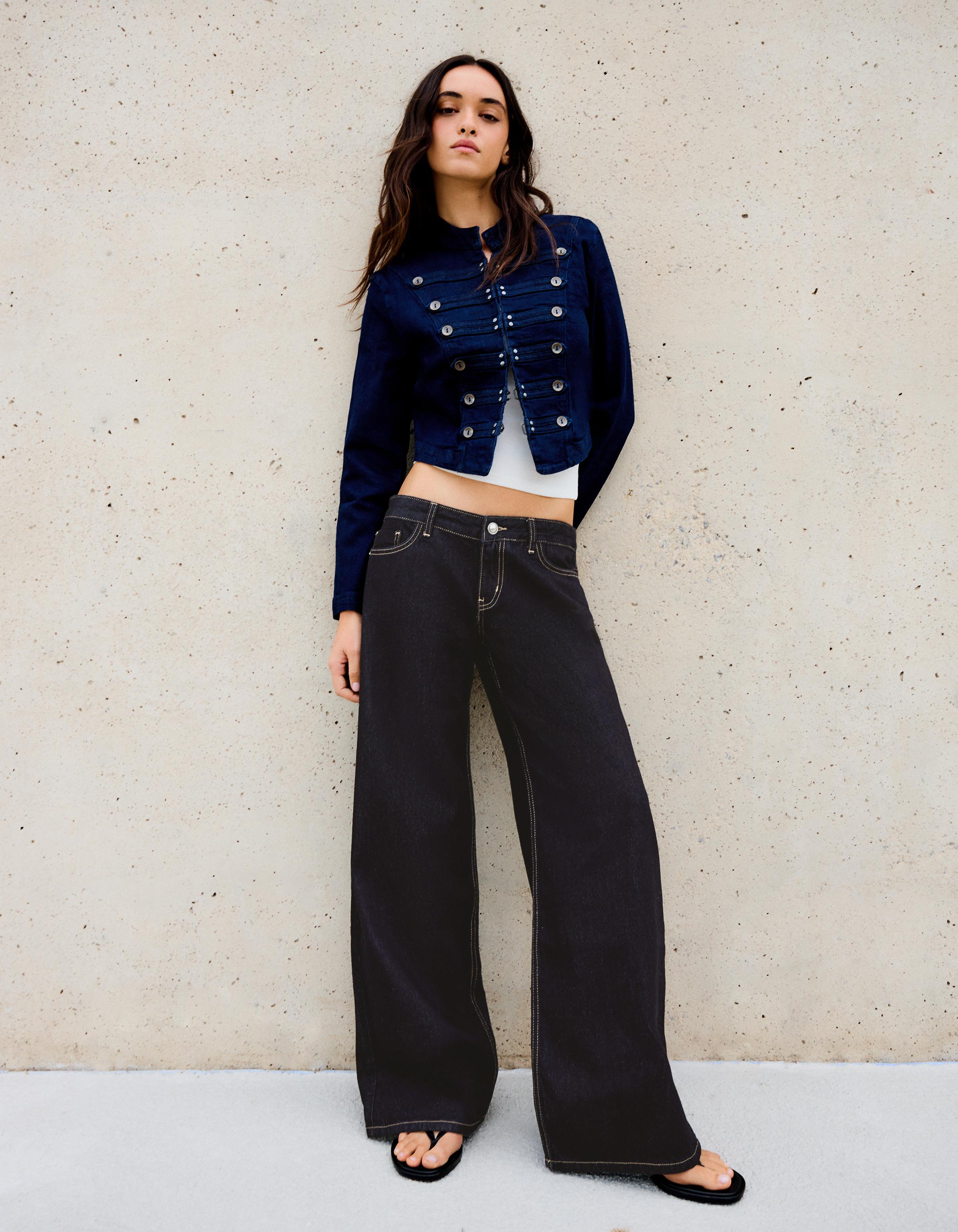 Jeans Wide Leg Taille Basse 38 Marine
