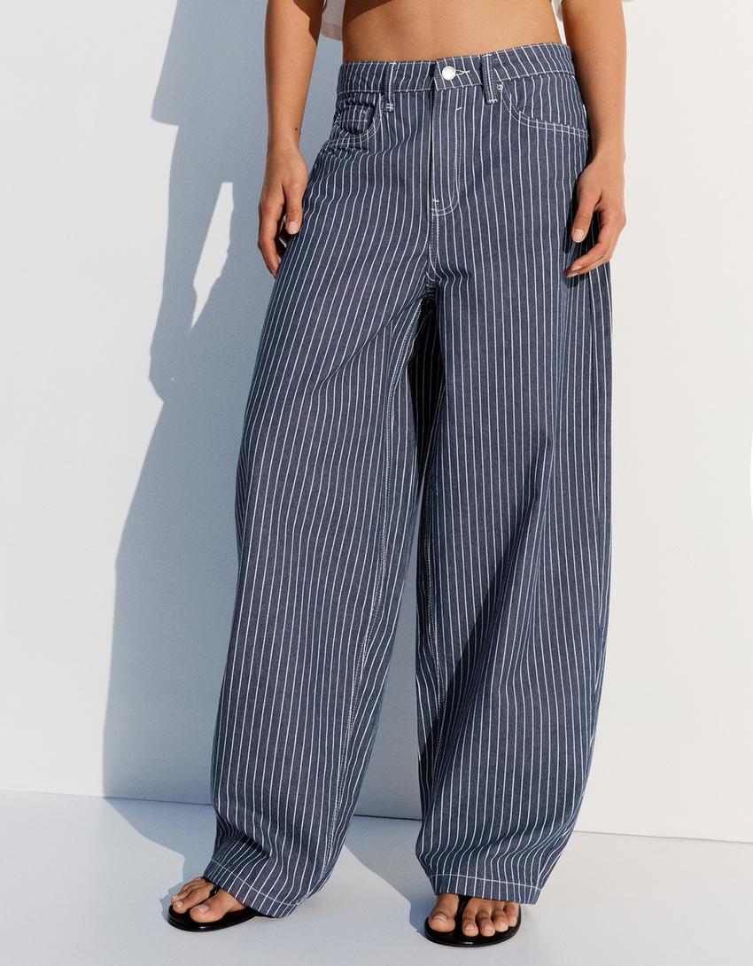 Pantalon balloon fit à rayures-Bleu