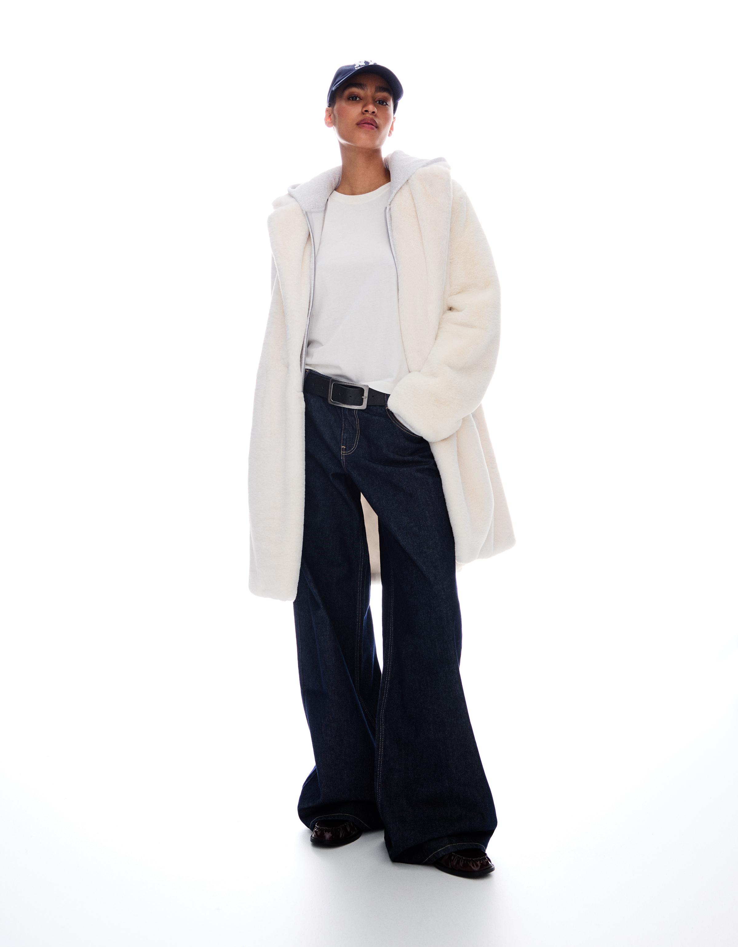 Bershka Kunstfellmantel Damen Xs Rohweiß