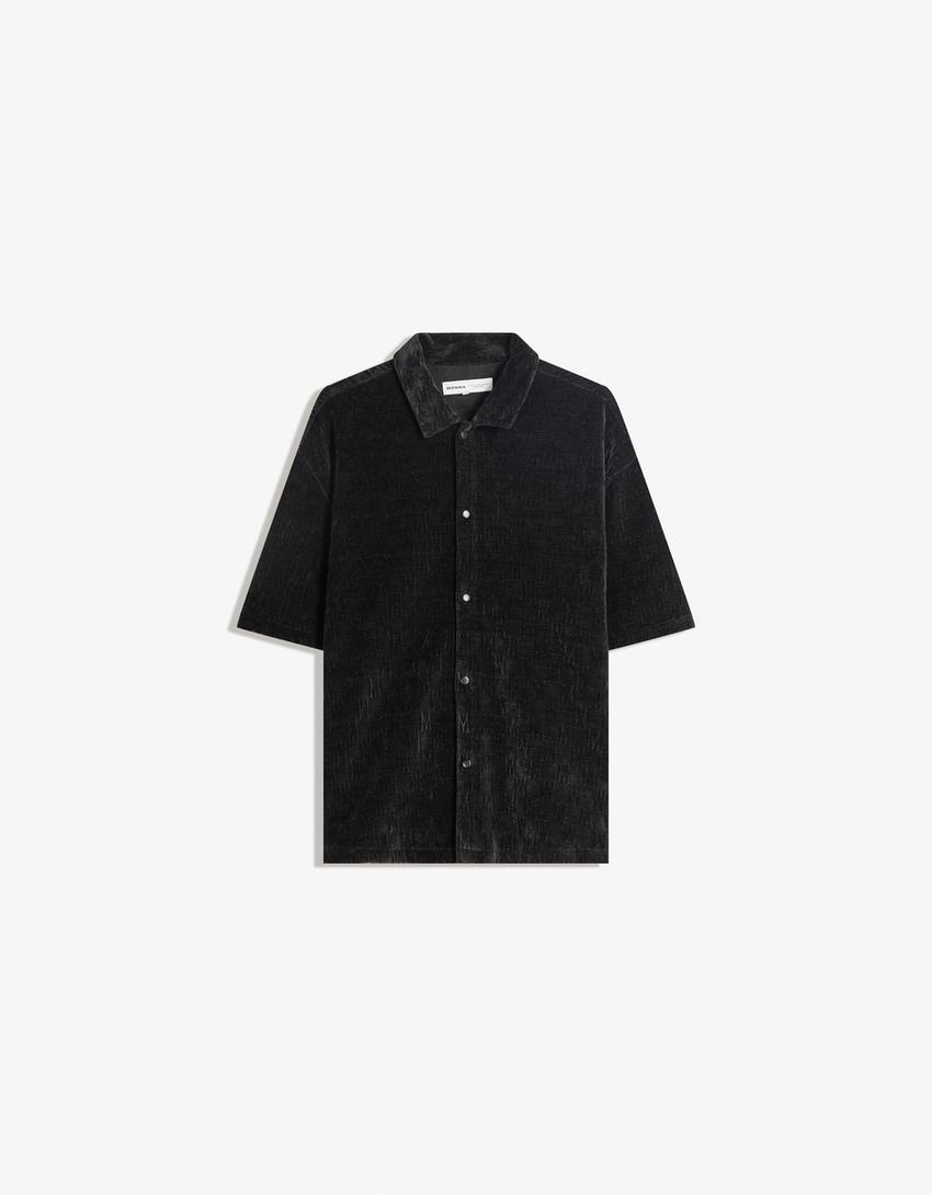 Camisa manga corta jacquard-Negro