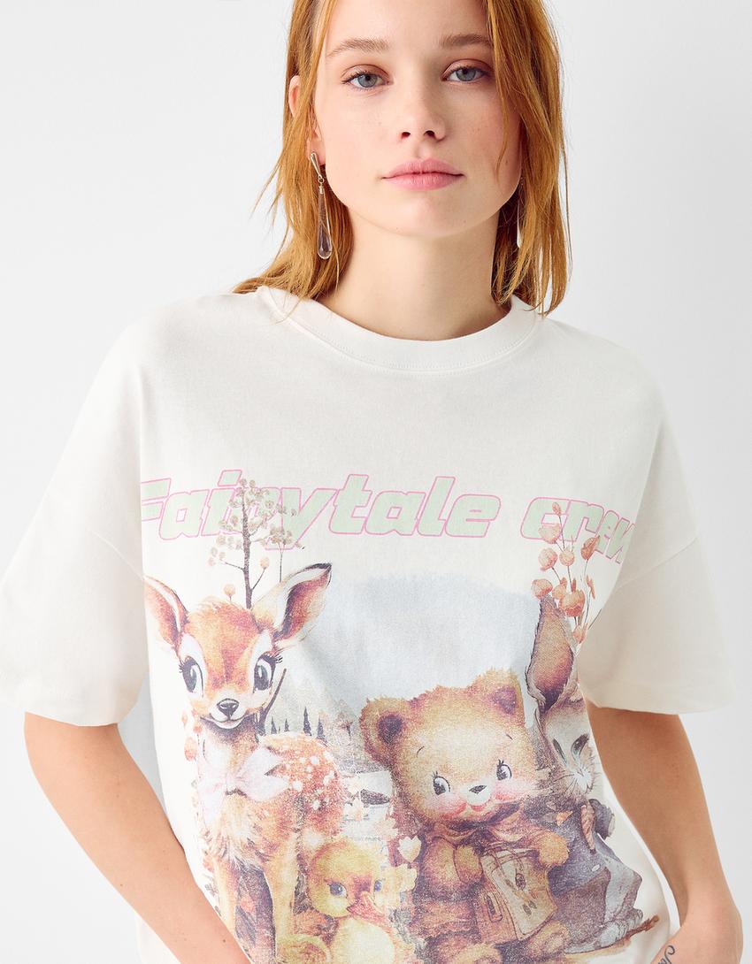 تيشرت بأكمام قصيرة وطبعة-كريمي-2