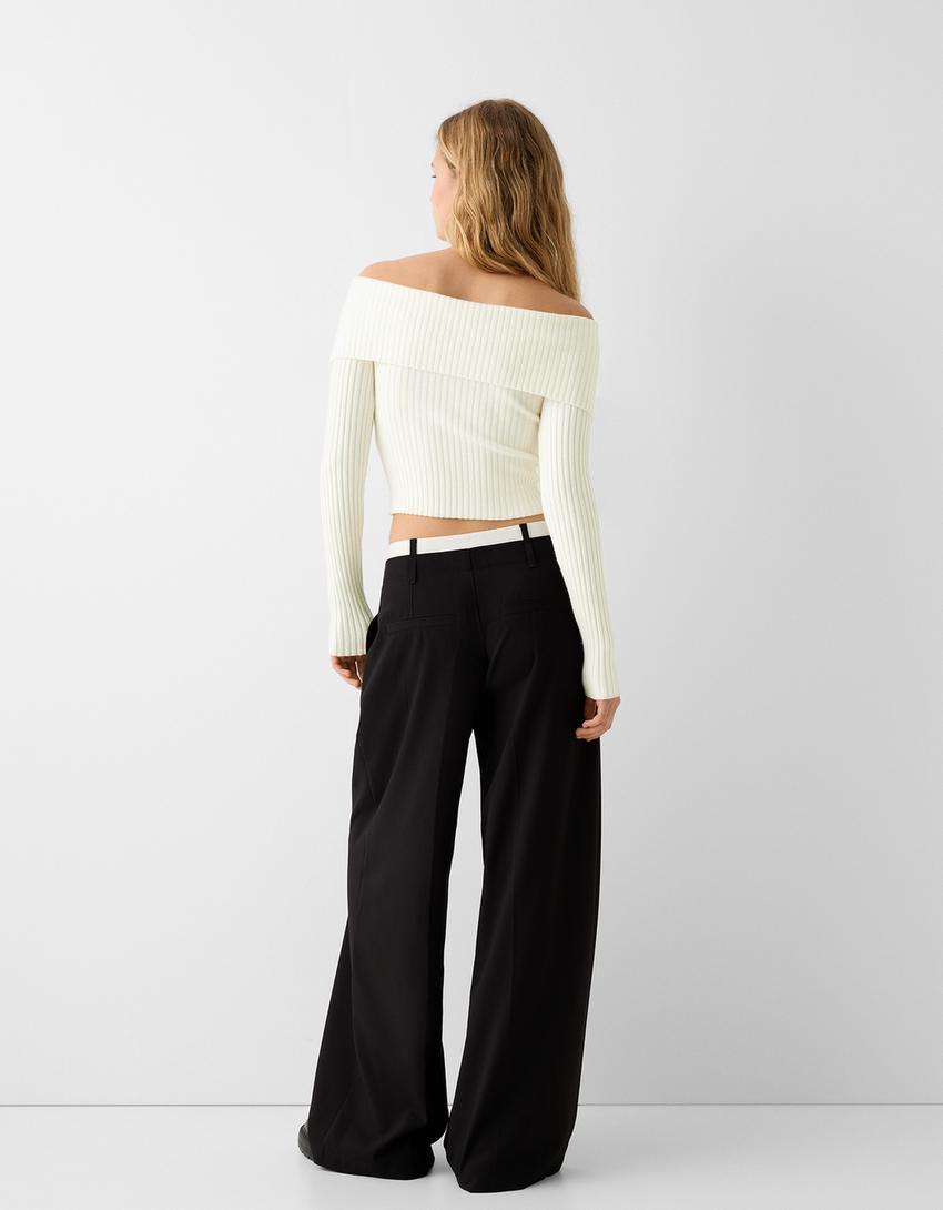 Gilet Bardot fermeture Éclair-Écru-1