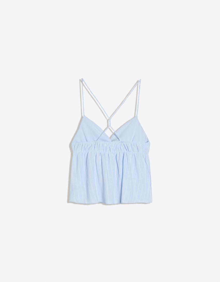 Striped peplum strappy top-Light blue