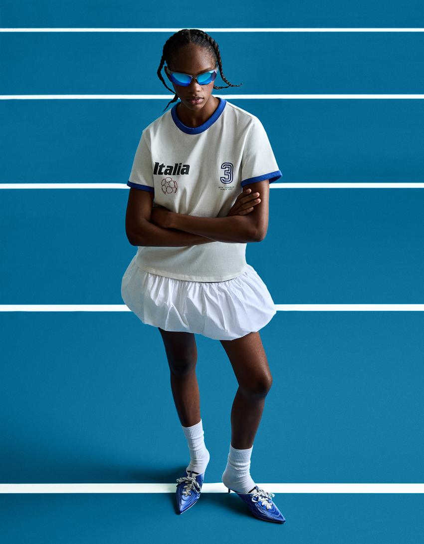 Short sleeve sports T-shirt with contrast detail-Cream-2