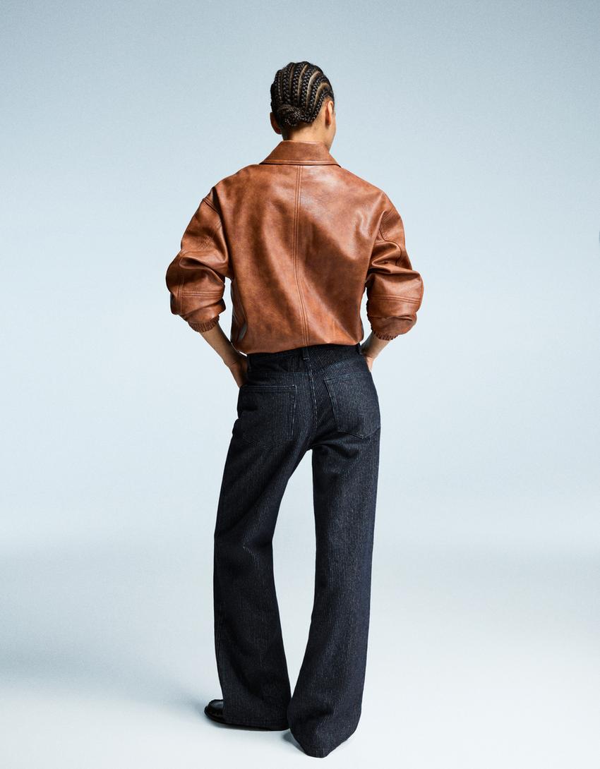 Recht model wide leg jeans met structuur-Marineblau