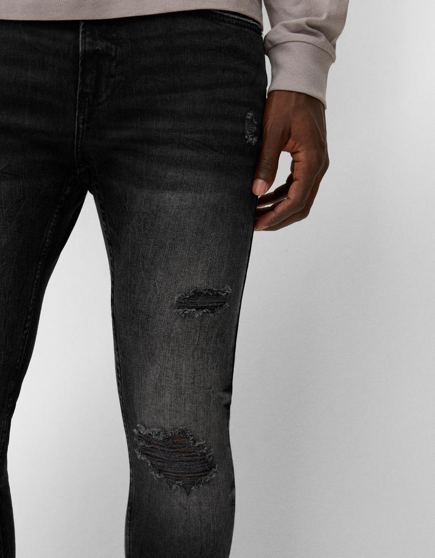 Blugi super skinny fit rupți-Negru
