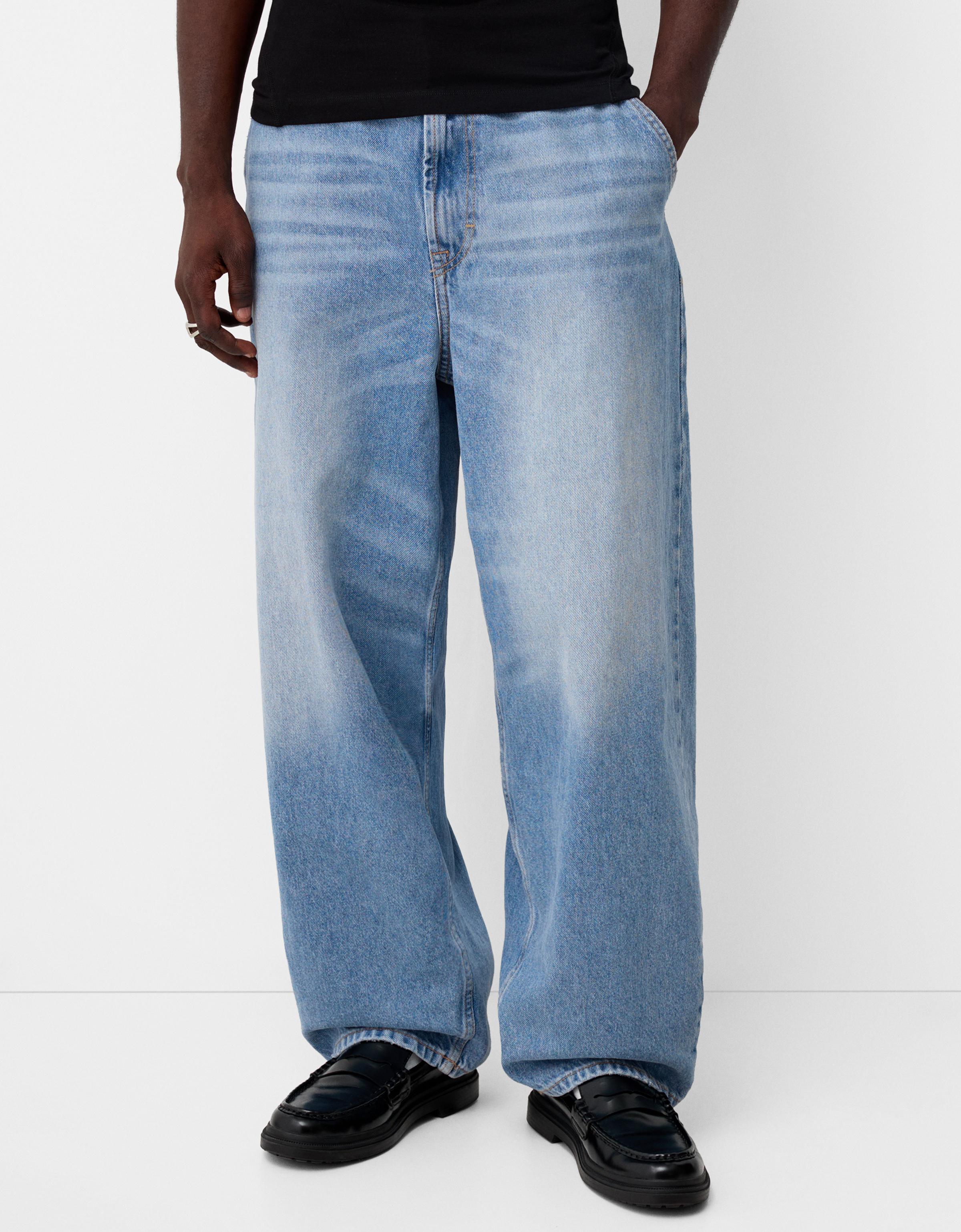 Bershka Skaterjeans Mit Weitem Bein Herren 46 Ausgewaschenes Blau