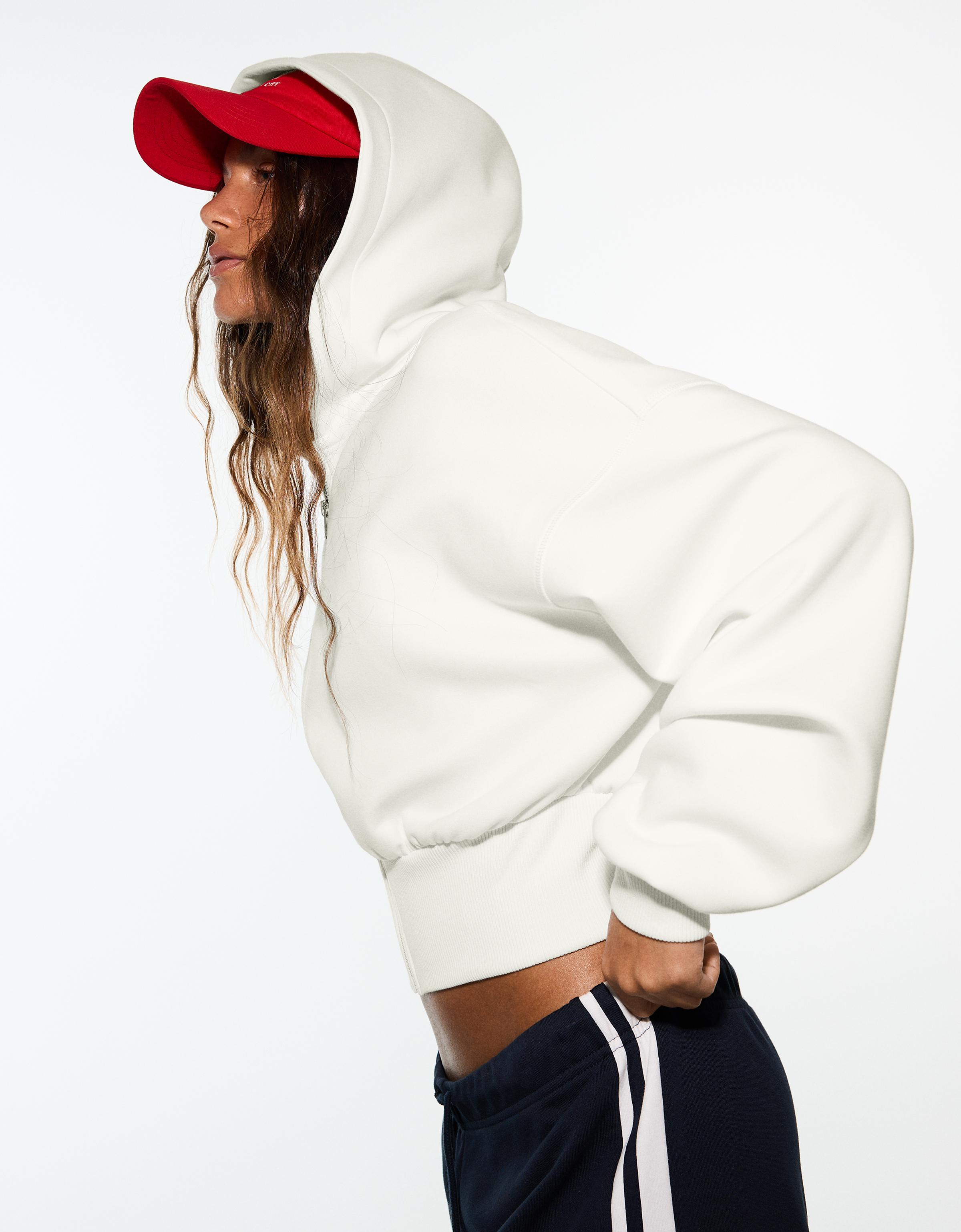 Zip-up hooded sweatshirt with sash — Cream