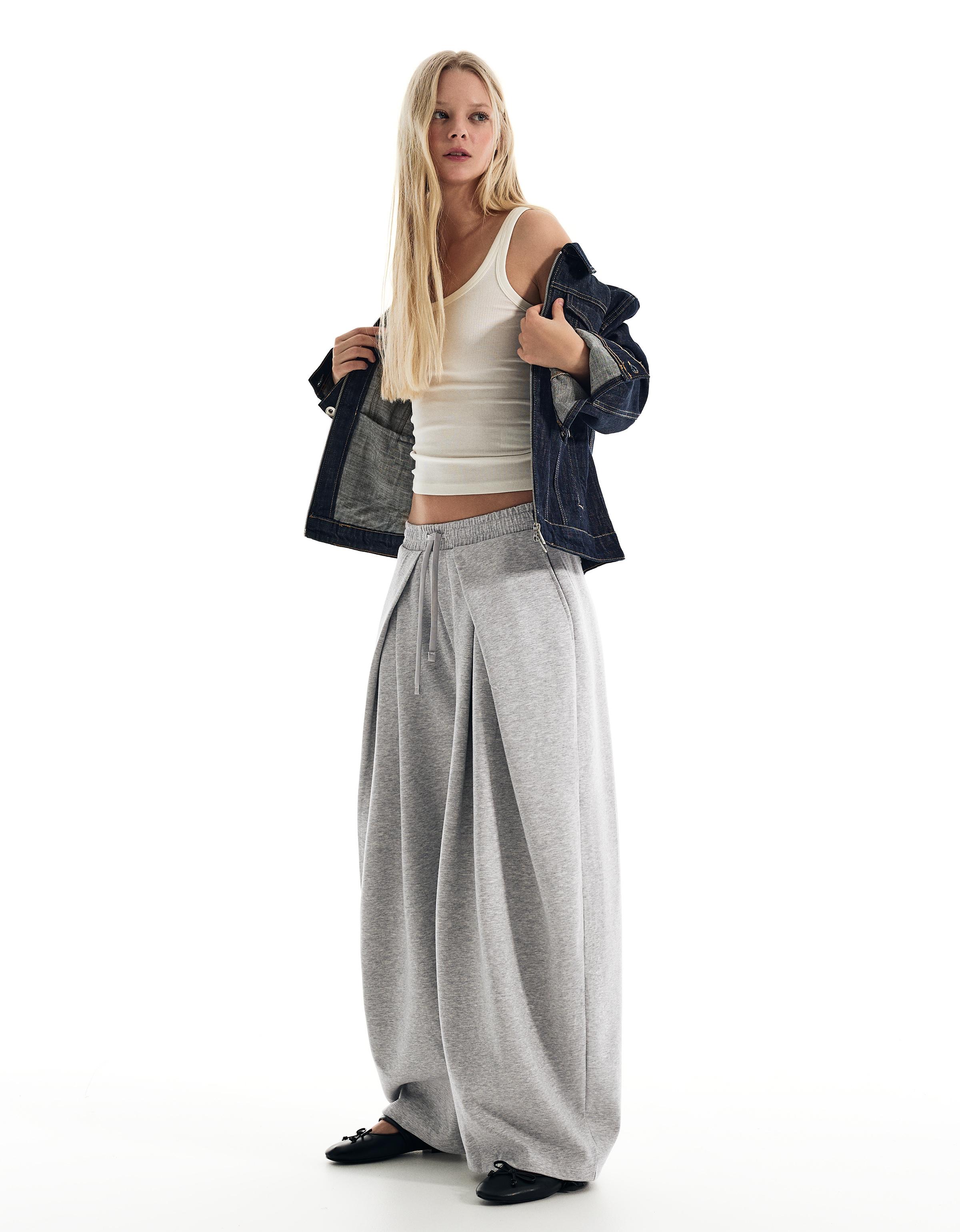 Neoprene effect wide-leg trousers with stoppers — Grey