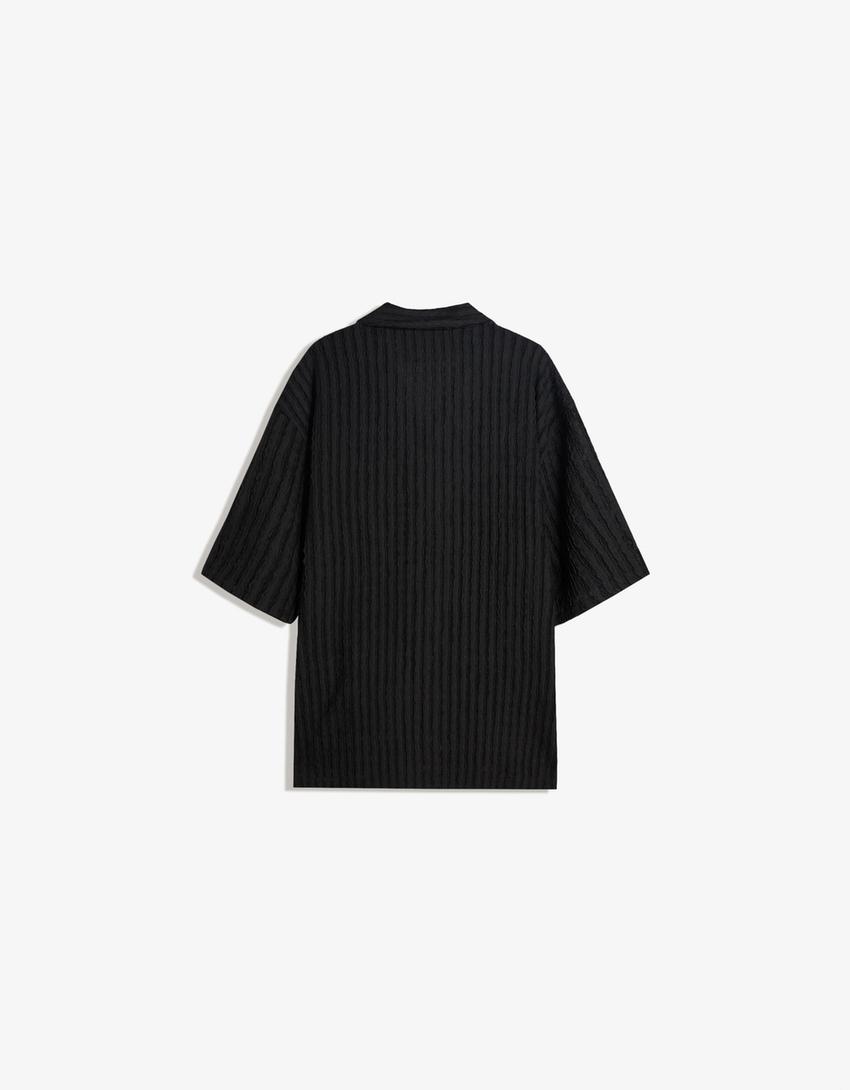 Short sleeve rustic shirt-Black