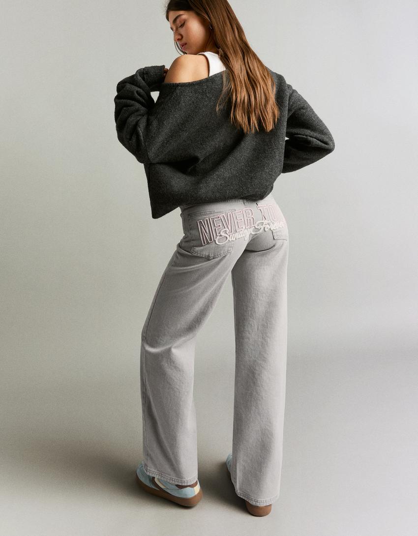 Twill straight-leg trousers-Grey