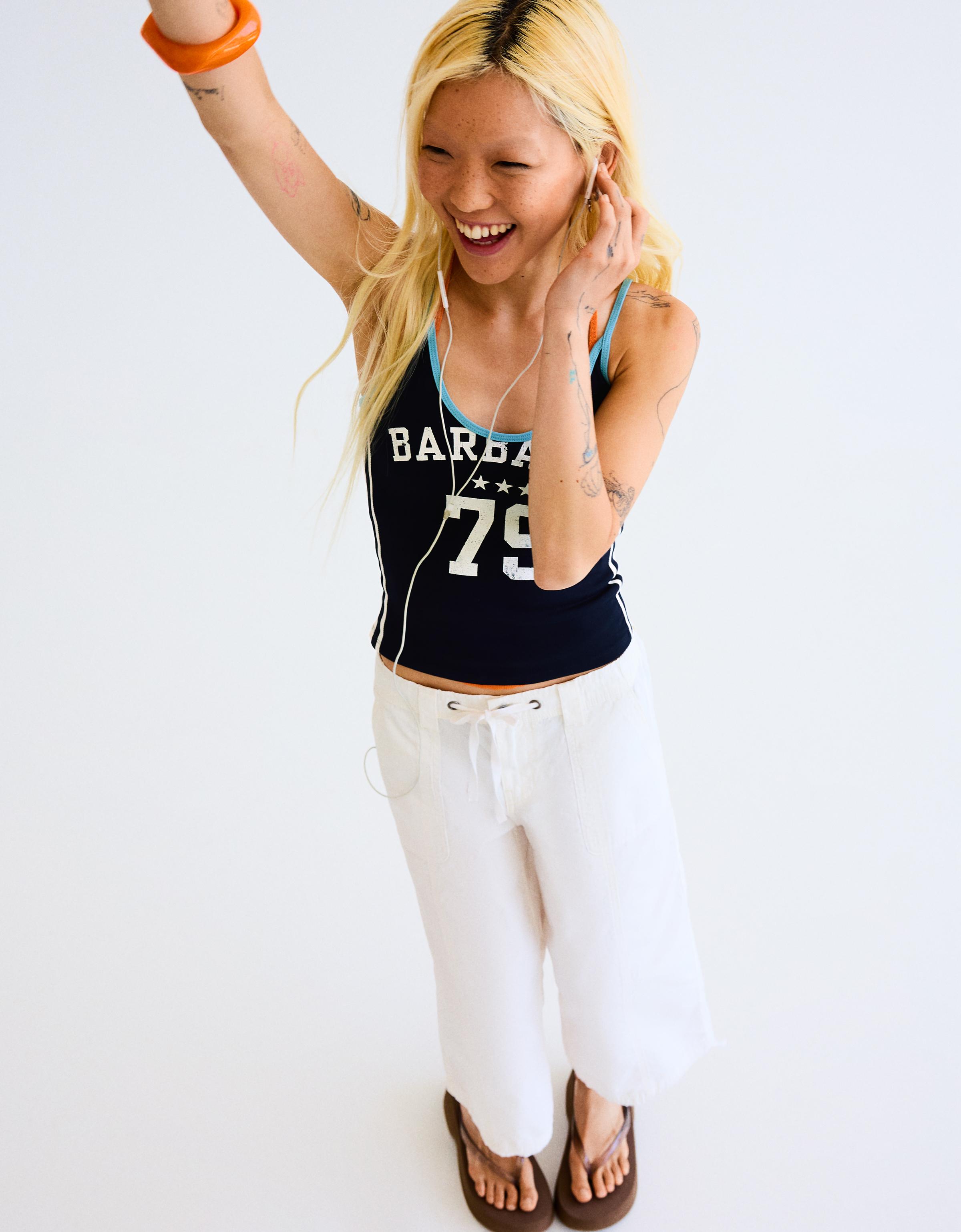 Printed strappy top — Navy