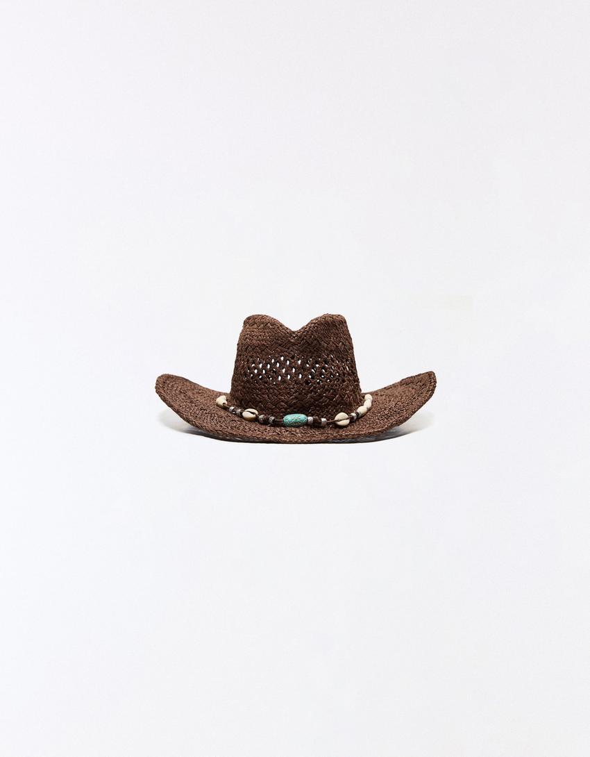 Cowboy hat with shell detail-Brown