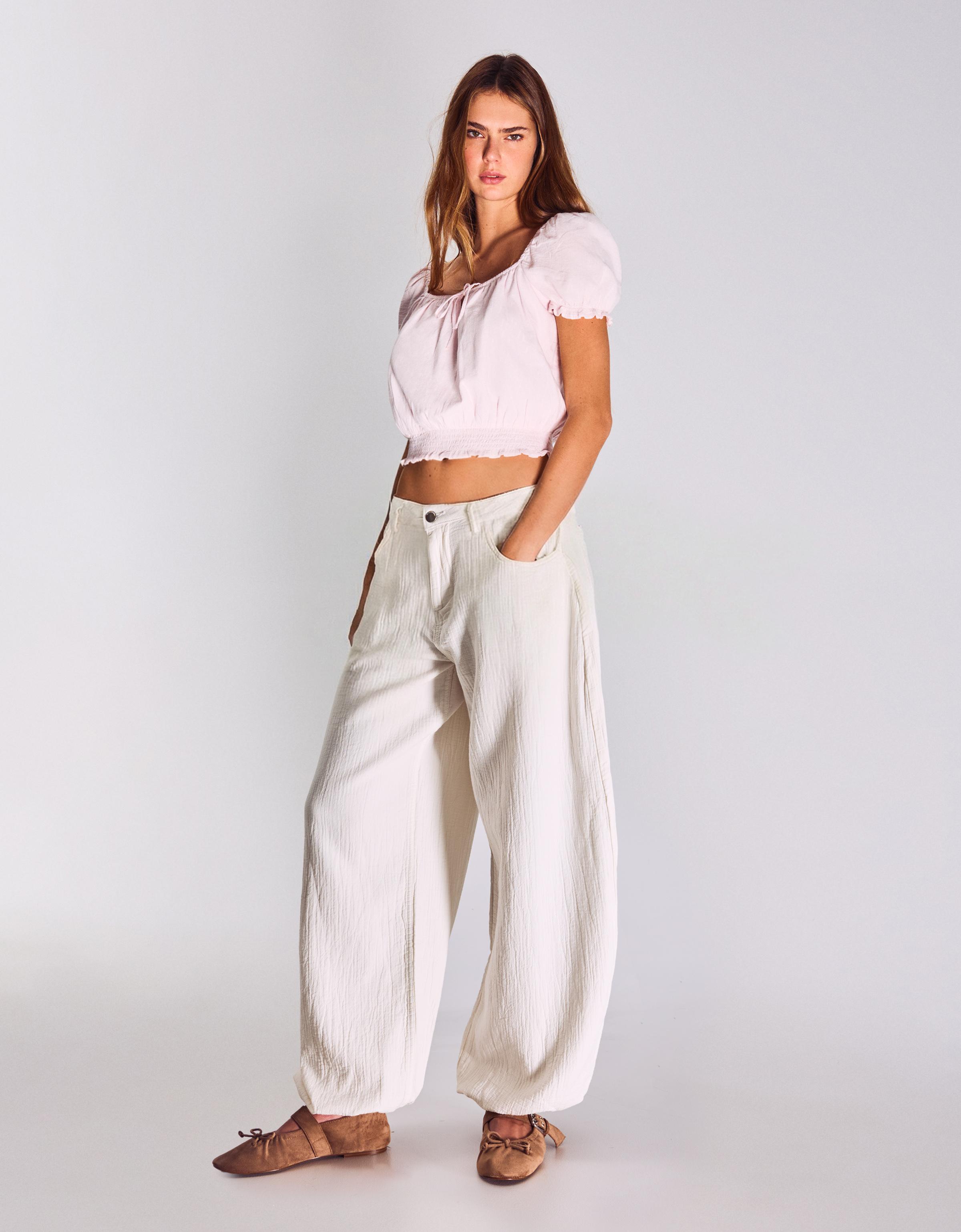 Düşük bel geniş paça balloon fit jean - Görsel 22