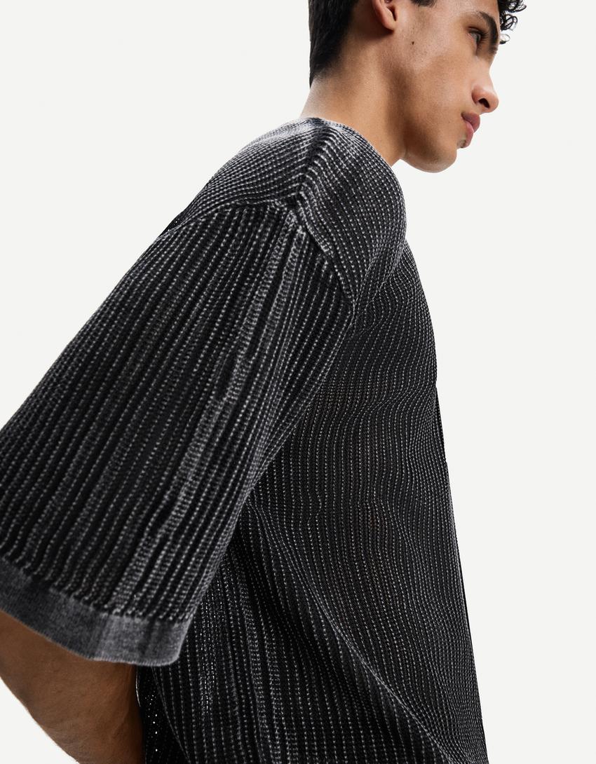Short-sleeved mesh T-shirt-Black