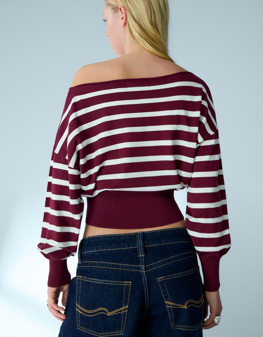 Asymmetric print sweater-Burgundy